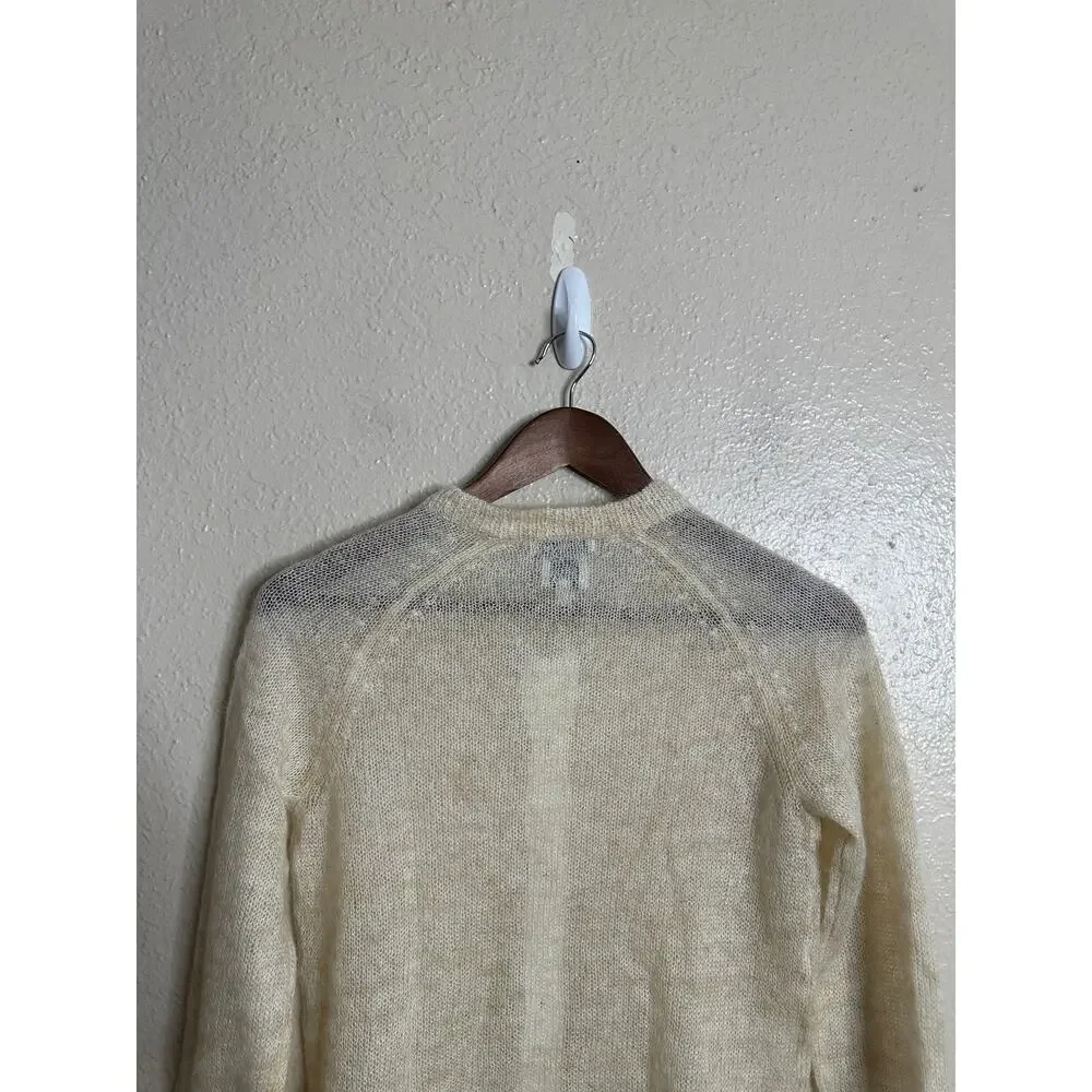 L.L.Bean Mohair Cardigan Sweater Fuzzy Sheer Halo Knit Ivory Womans XS